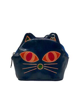 Alessandro Cremoni Blue Leather Cat Shoulder Bag